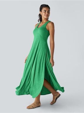 HALARA U Neck Flowy Maxi Casual Tank Dress in Dewleaf Green - Large